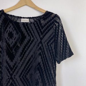 GANNI Black Velvet Mesh Geometric Print Blouse